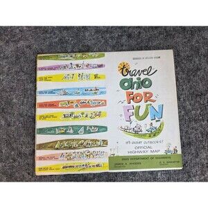 Ohio Official Highway Map Travel Ohio For Fun 1950s Fold-Out Map